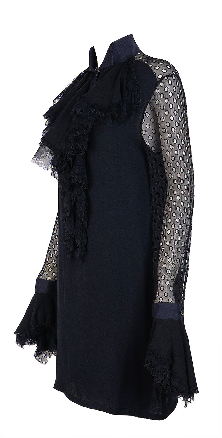 Gianni Versace Black Broderie Anglaise Ruffle Mini Dress XL