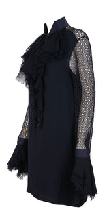 Gianni Versace Black Broderie Anglaise Ruffle Mini Dress XL