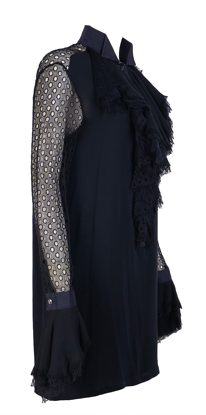 Gianni Versace Black Broderie Anglaise Ruffle Mini Dress XL