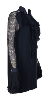 Gianni Versace Black Broderie Anglaise Ruffle Mini Dress XL