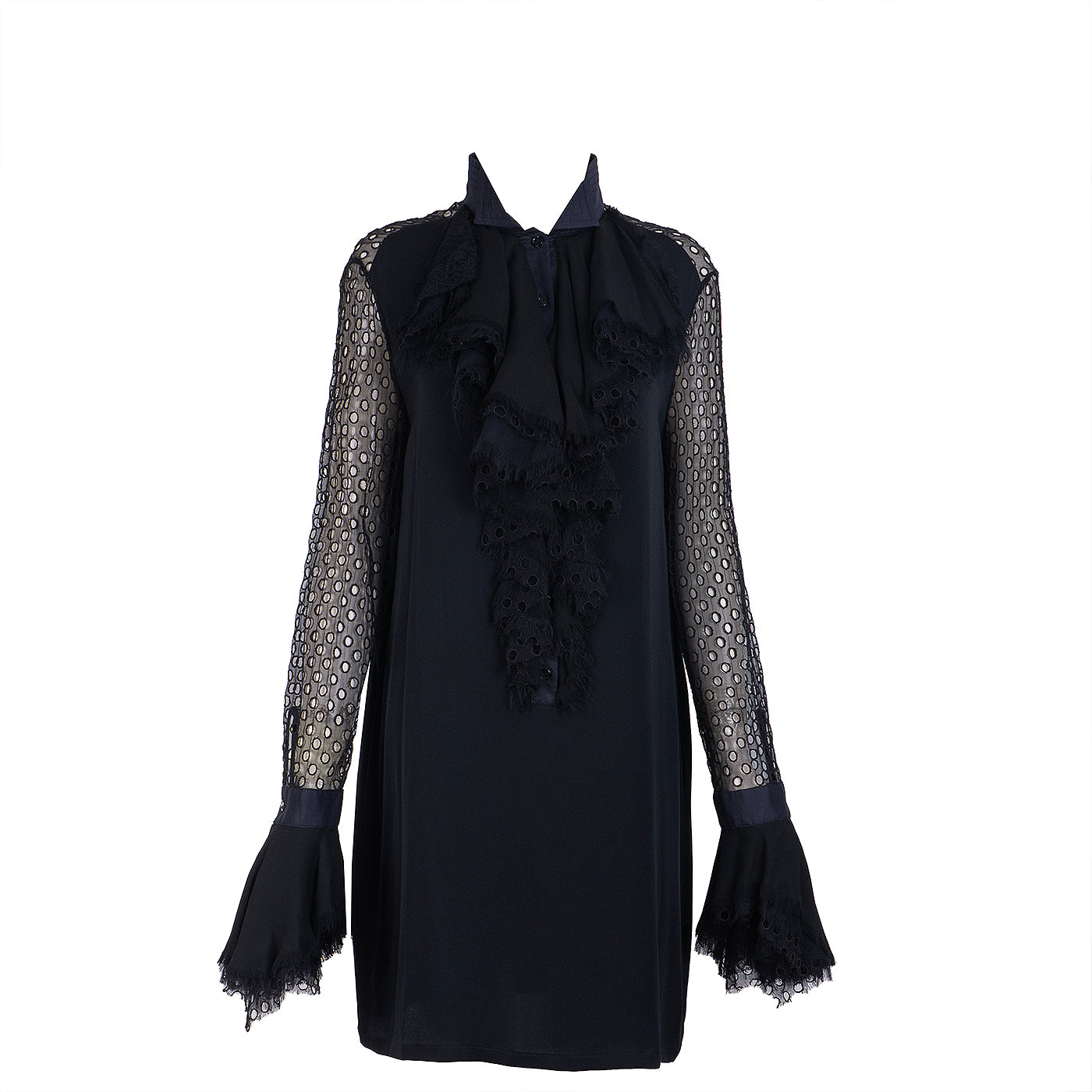 Gianni Versace Black Broderie Anglaise Ruffle Mini Dress XL
