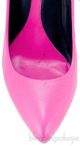 Pink Studded Neon Leather Pumps