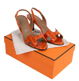 Hermes Night 70 Crocodile Orange Slingback Sandals 37