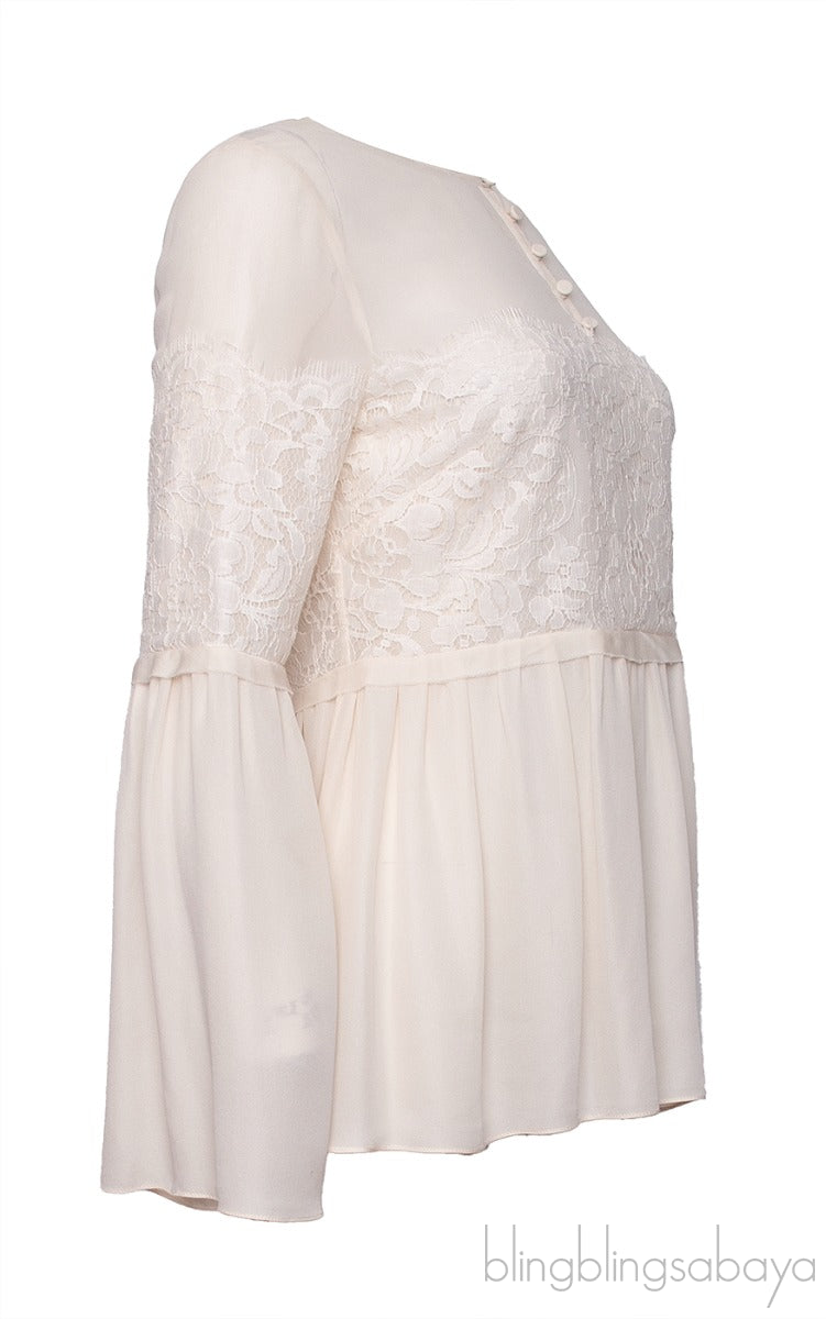 Ecru Silk Peplum Blouse