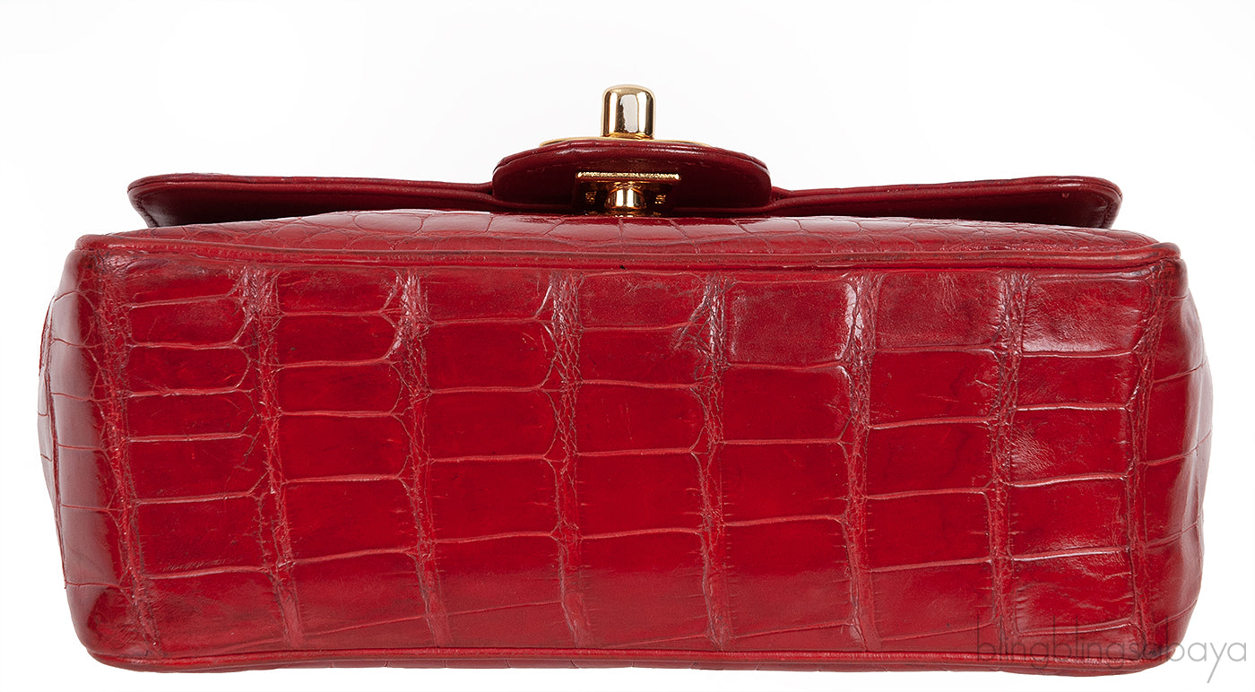 Vintage Red Crocodile CC Classic Mini Square Bag