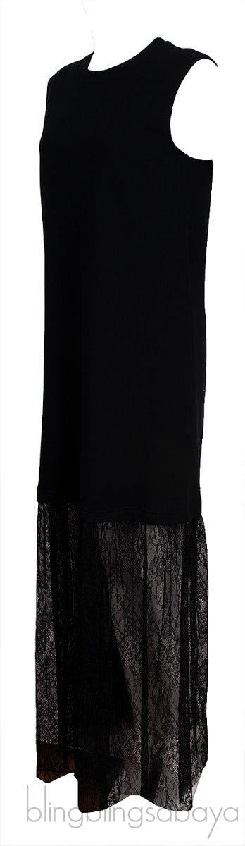 Black Sleeveless Lace Trim Dress