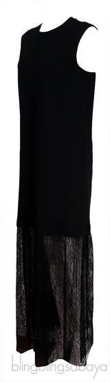 Black Sleeveless Lace Trim Dress