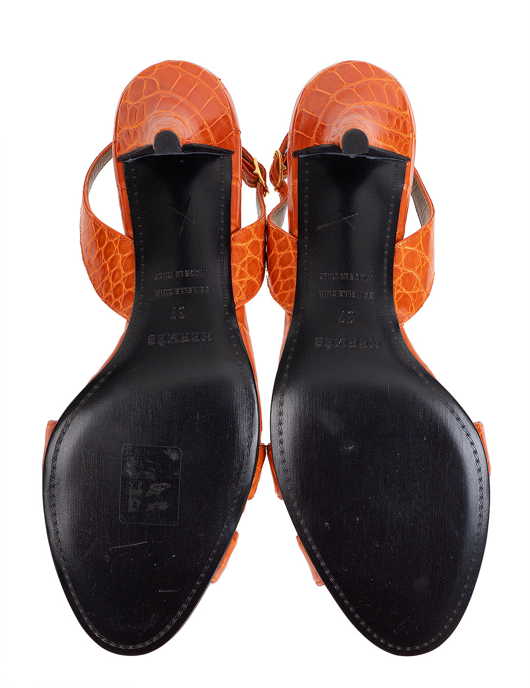Hermes Night 70 Crocodile Orange Slingback Sandals 37