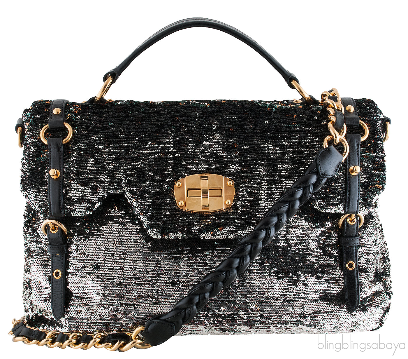 Sequin Black Turn-lock Handle Bag