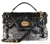 Sequin Black Turn-lock Handle Bag
