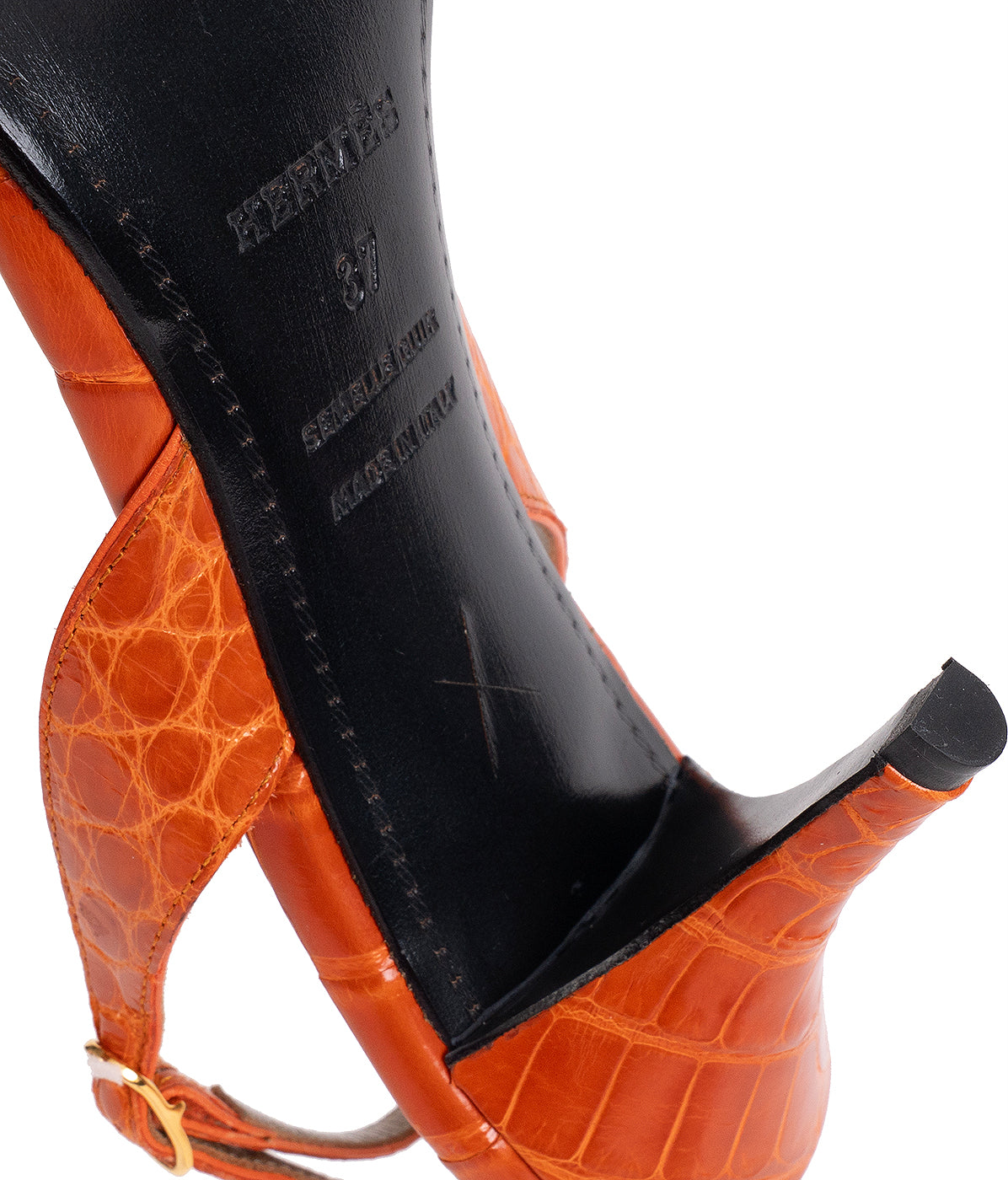 Hermes Night 70 Crocodile Orange Slingback Sandals 37