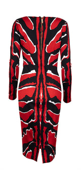 Cavalli Class Tricolor Abstract Print Longsleeve Midi Dress