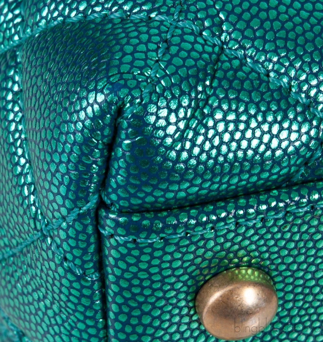 Metallic Green Quilted Caviar Leather Small Coco Top Handle Bag