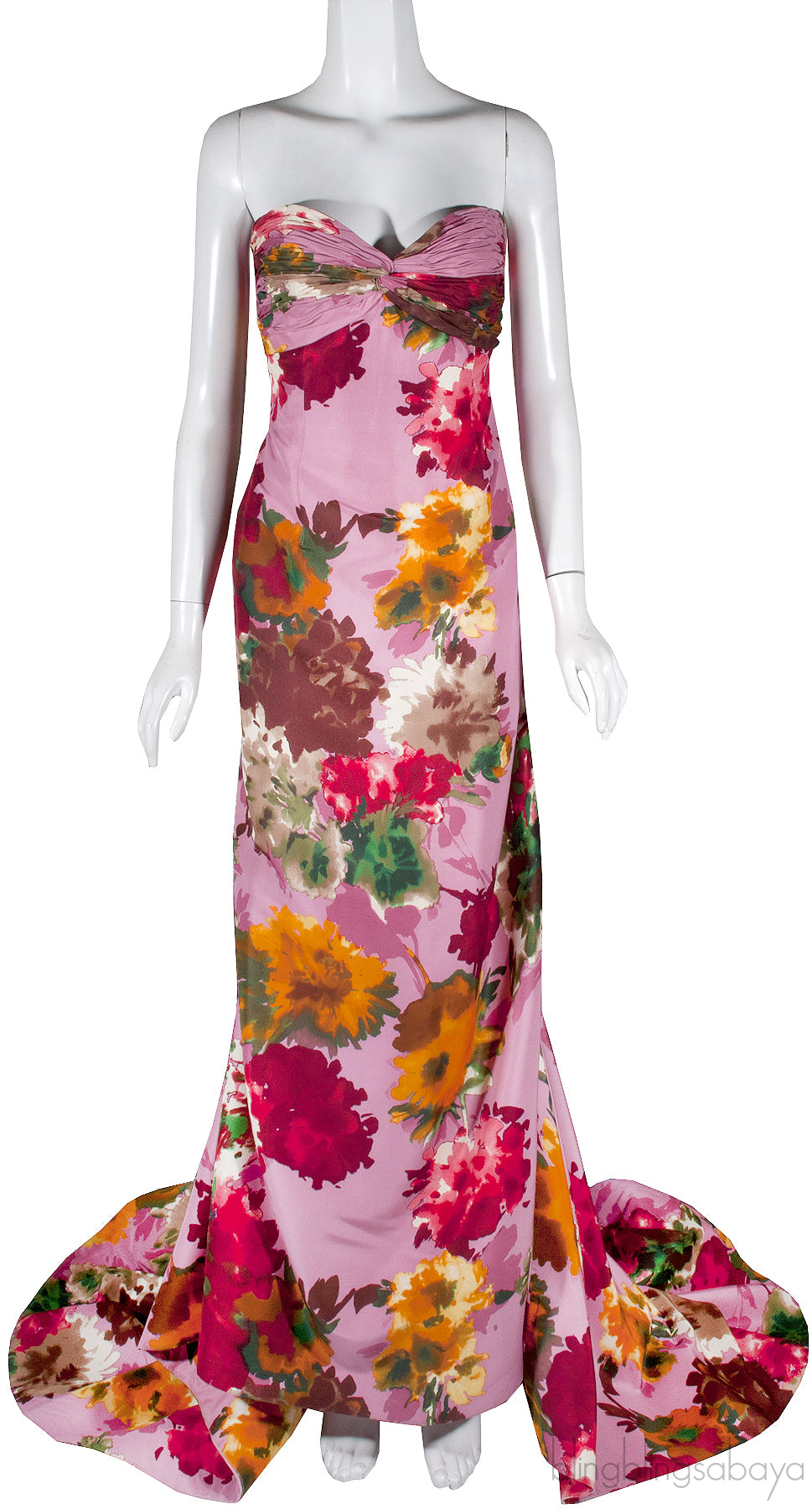Pink Floral Print Mermaid Gown