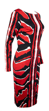 Cavalli Class Tricolor Abstract Print Longsleeve Midi Dress