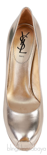Light Gold Tribtoo Leather Pumps