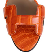 Hermes Night 70 Crocodile Orange Slingback Sandals 37