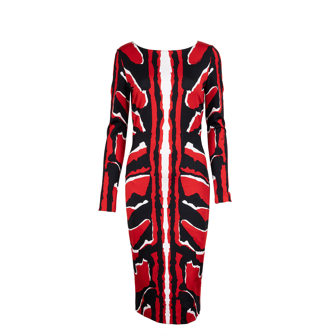 Cavalli Class Tricolor Abstract Print Longsleeve Midi Dress