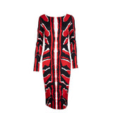 Cavalli Class Tricolor Abstract Print Longsleeve Midi Dress