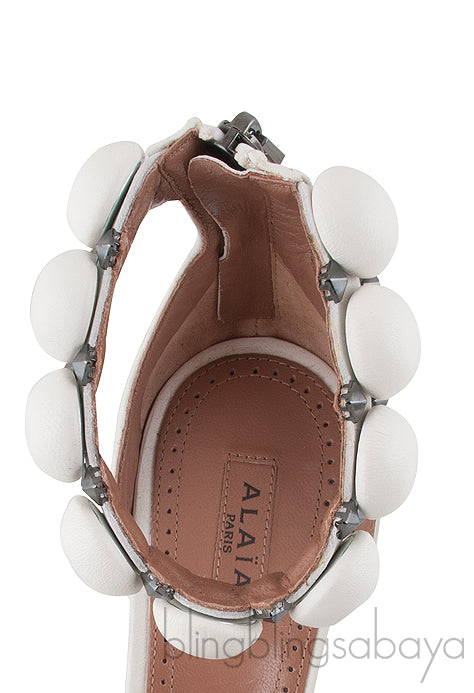 White Leather Bombe Heels
