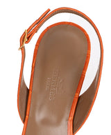 Hermes Night 70 Crocodile Orange Slingback Sandals 37