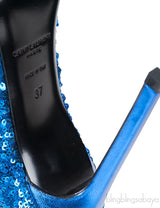 Blue Sequined Pointed Toe Heels