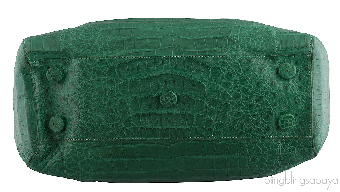 Green Double Zip Crocodile Tote Bag