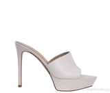 White Leather Platform Mules