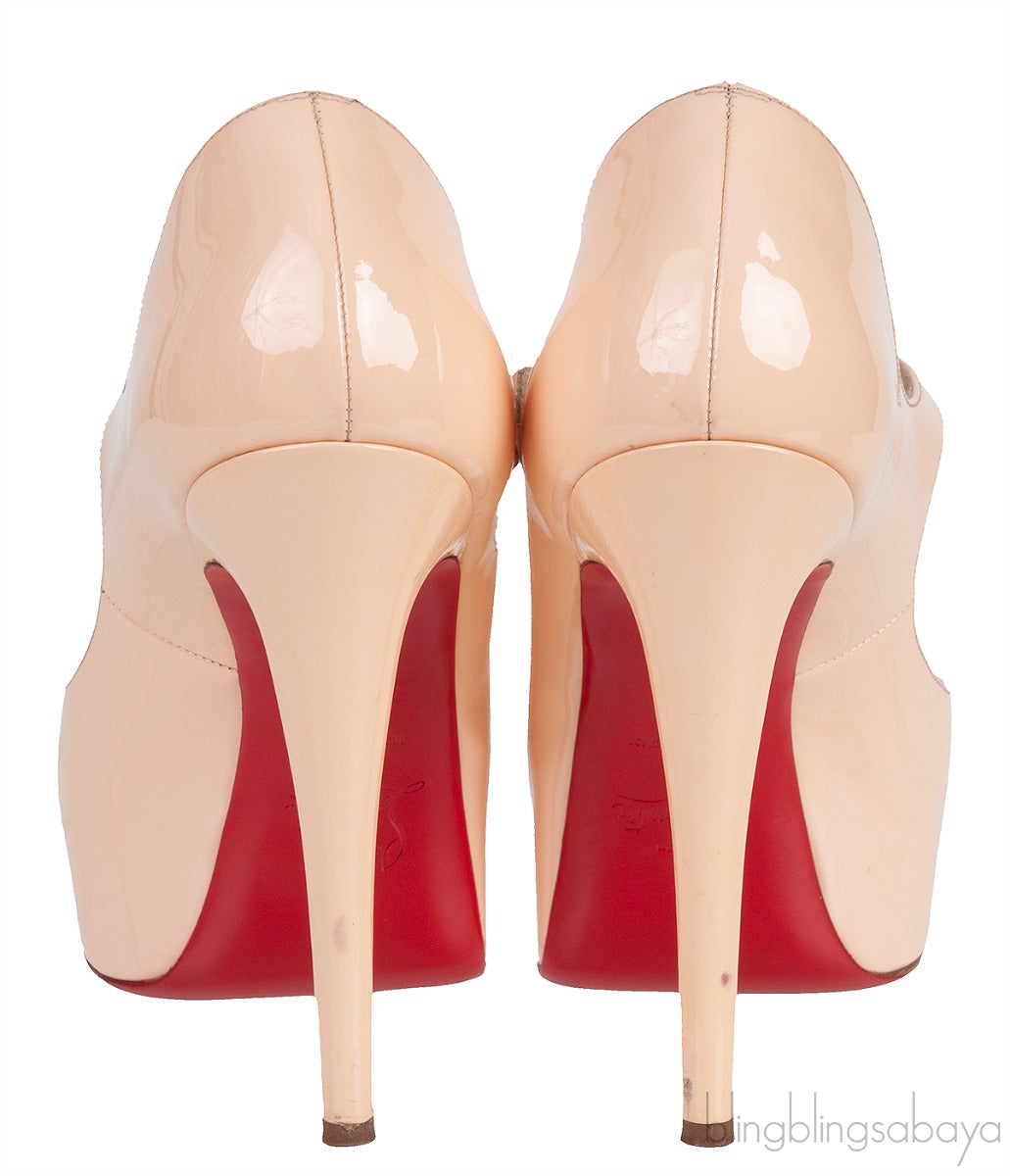 Beige Patent Peep Toe Heels