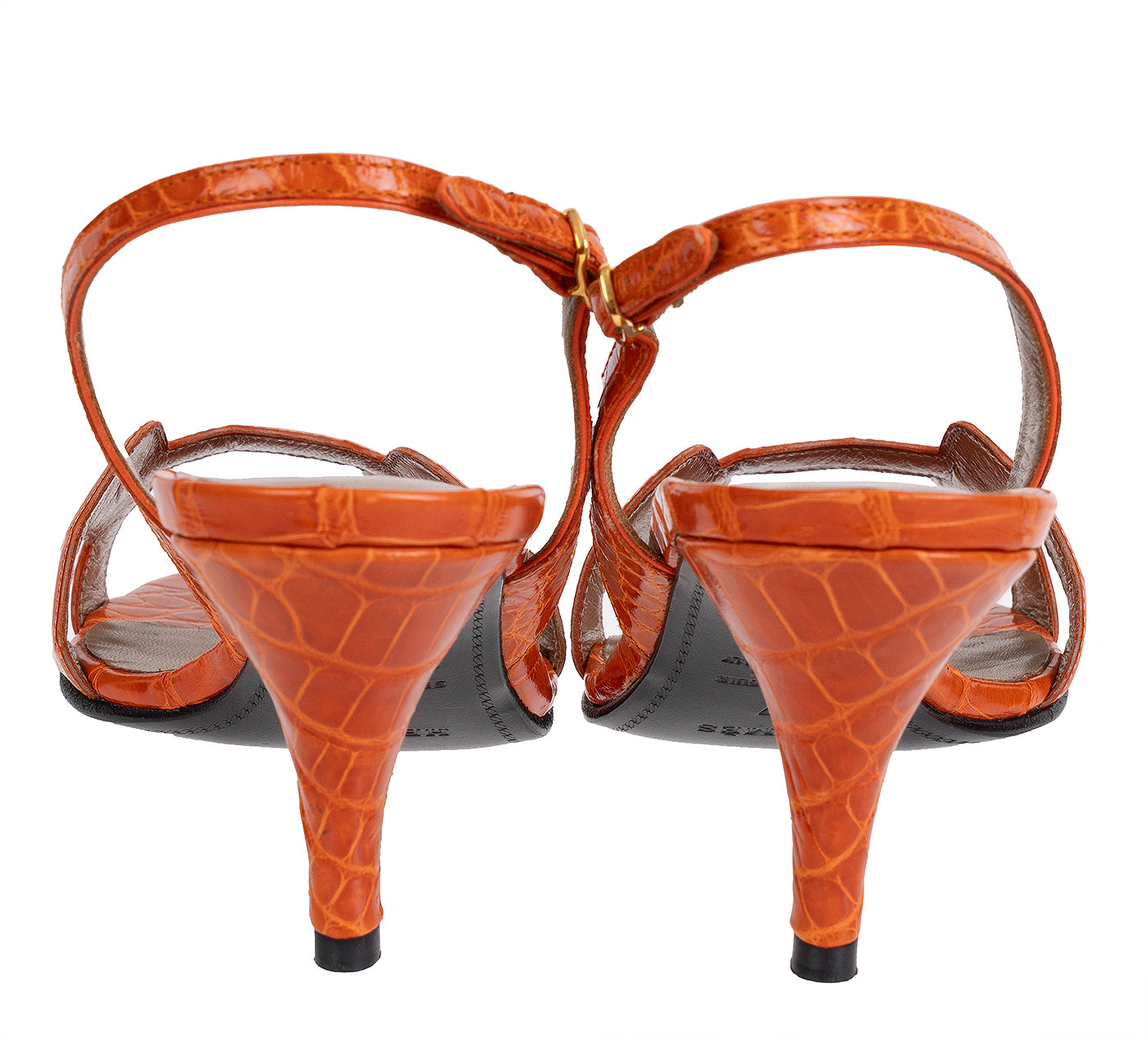 Hermes Night 70 Crocodile Orange Slingback Sandals 37