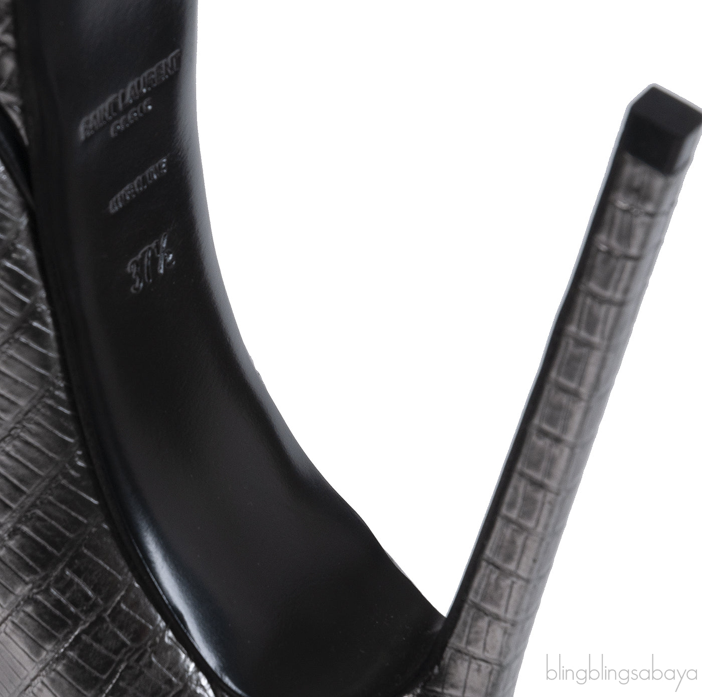 Yves Saint Laurent Gun Metal Lizard Print Pointed Pump
