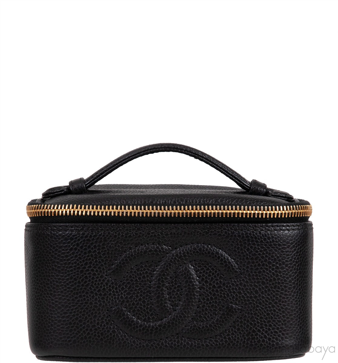 Chanel Vintage CC Black Caviar Mini Makeup Bag