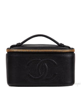 Chanel Vintage CC Black Caviar Mini Makeup Bag