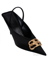 Balenciaga Black Satin BB Pointed Toe Slingback