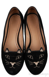 Kitty Black Velvet Flat Shoes