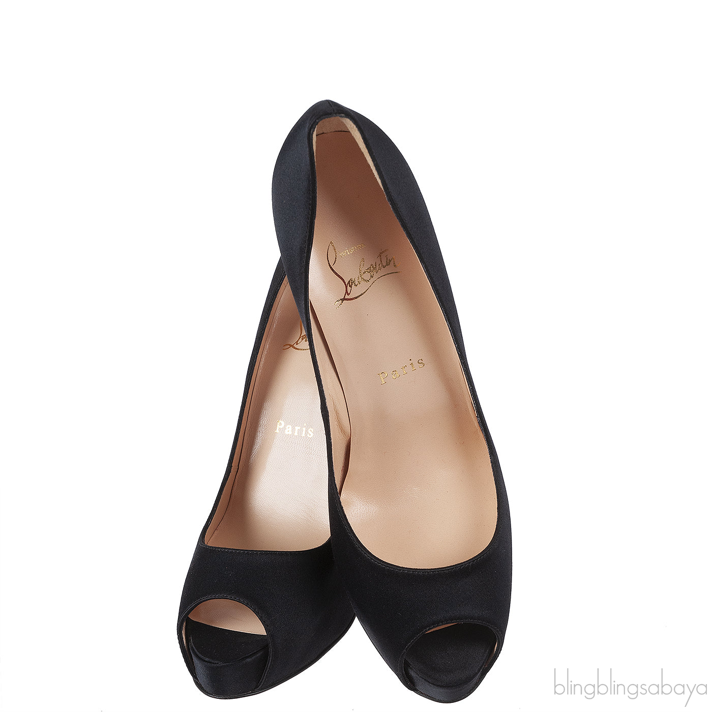 Christian Louboutin Prive Black Satin Peep Toe Pump