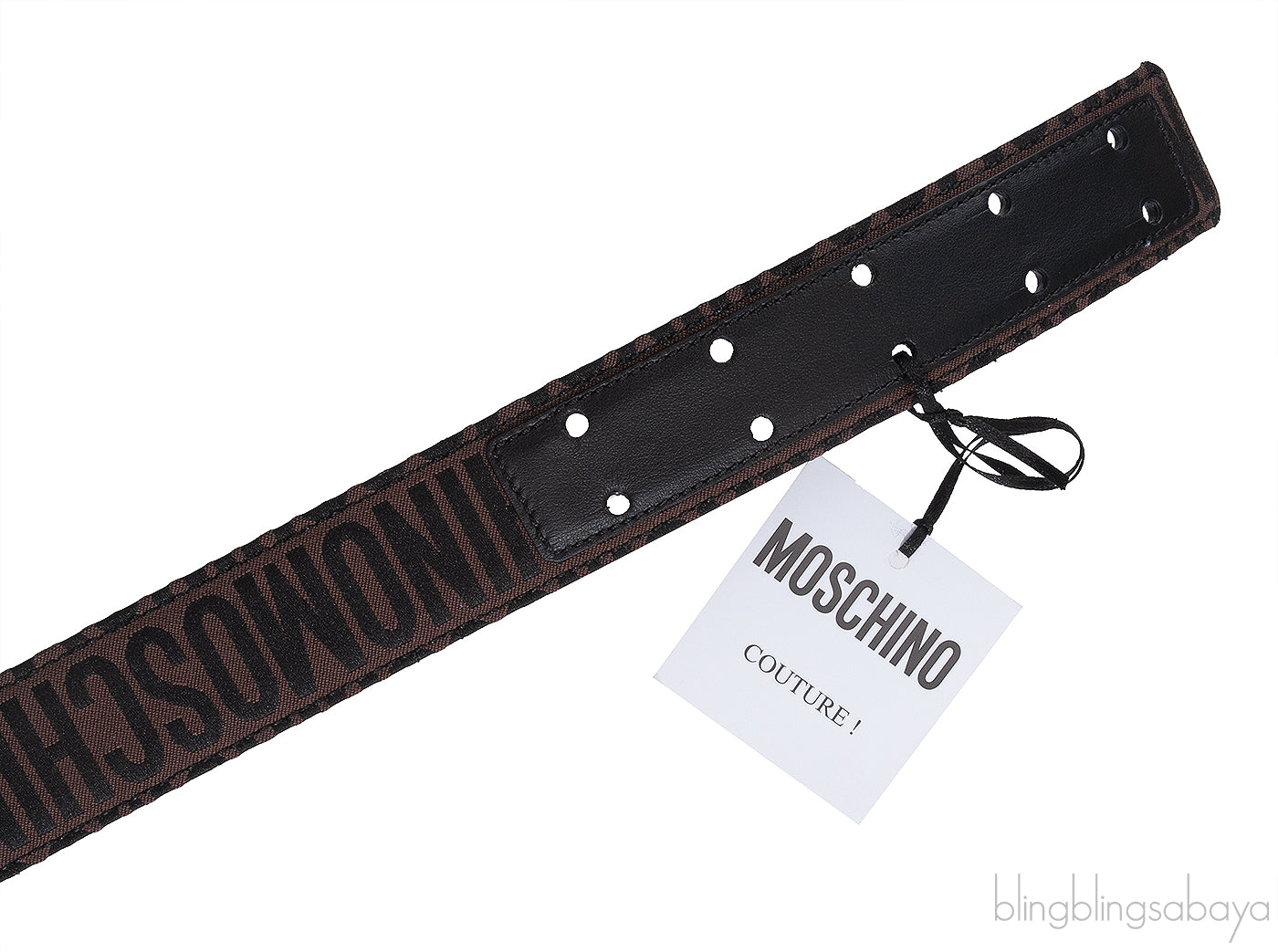 Moschino Brown Jacquard Metallic Logo Buckle Belt