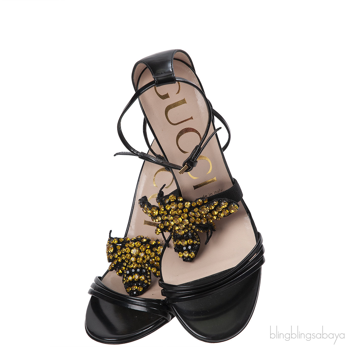 Gucci Black Bee Embellished Crystal Sandals
