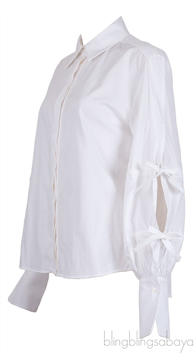 White Cut-out Long Sleeve Shirt
