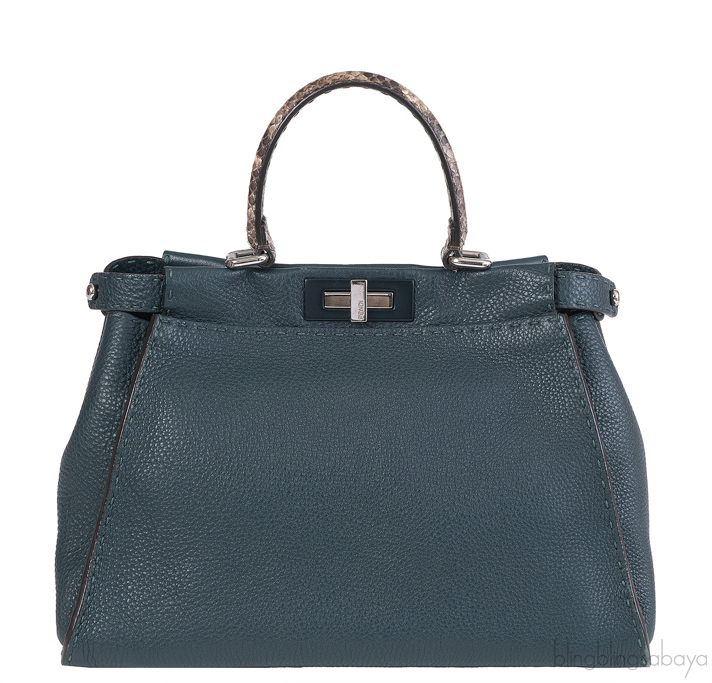 Fendi Selleria Peekaboo Dark Green Medium Python Handle Bag