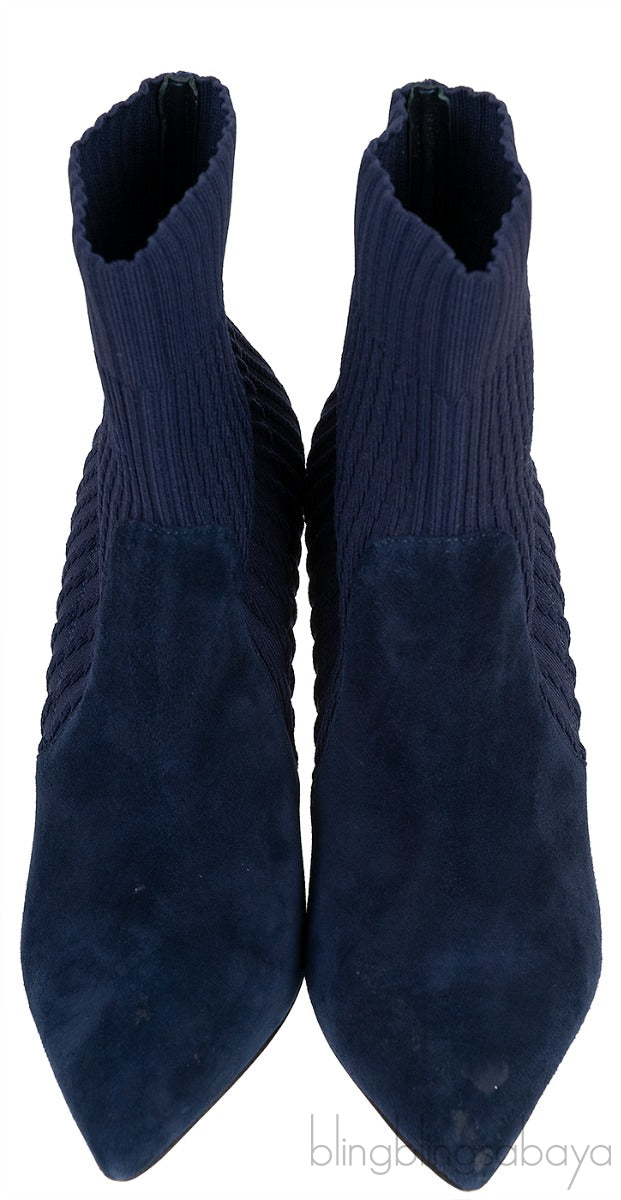 Gianvito Rossi Blue Knitted Pointed Toe Ankle Boots