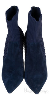 Gianvito Rossi Blue Knitted Pointed Toe Ankle Boots