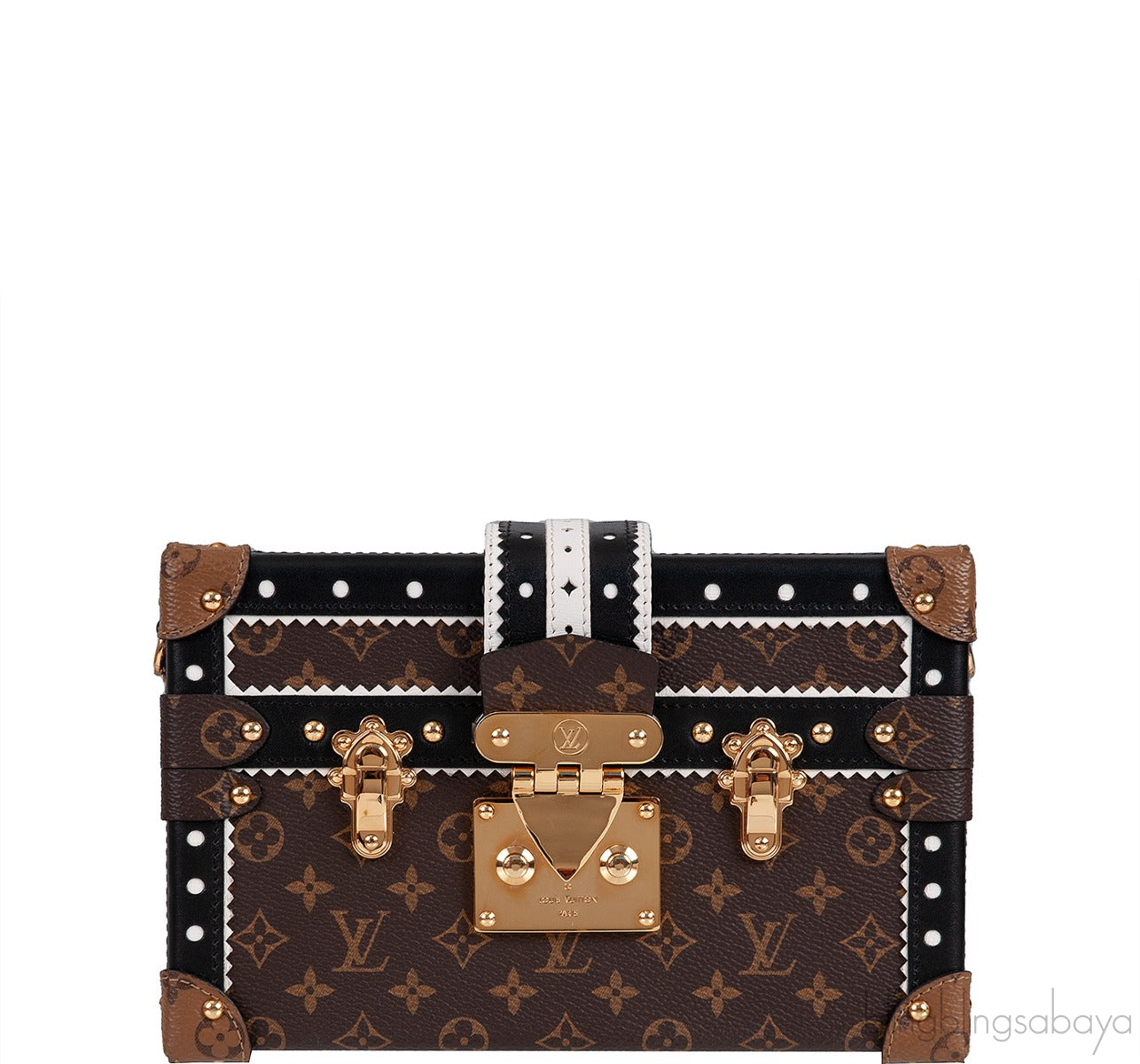 Monogram Black & White Leather Trim Petite Malle GHW