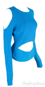 Blue Cold Shoulder Sweater