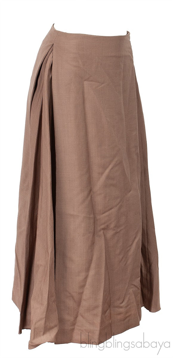 Brown Side Pleats Midi Skirt