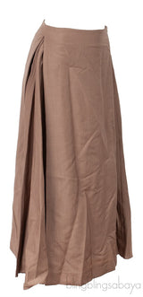 Brown Side Pleats Midi Skirt