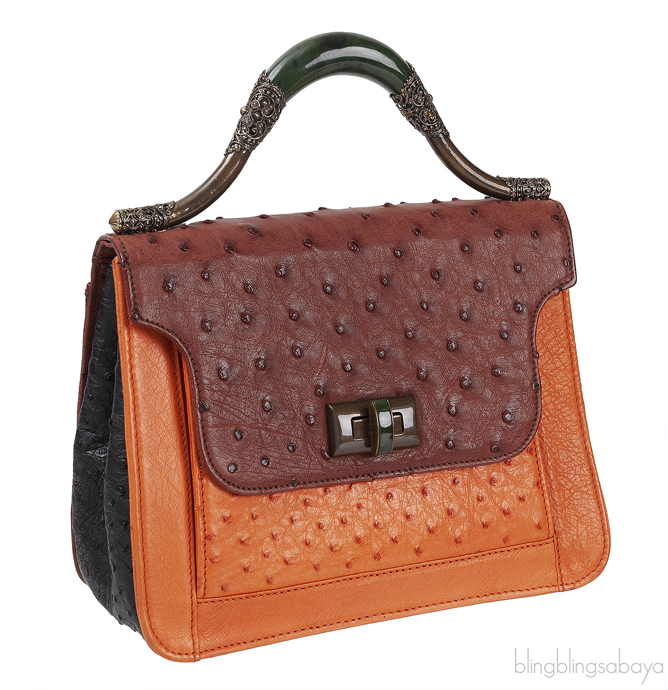 Tri-color Leather Top Handle Bag