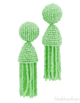Green Beaded Tassel Earrings