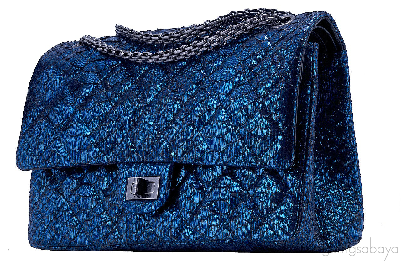 2.55 Reissue Navy Blue Metallic Python