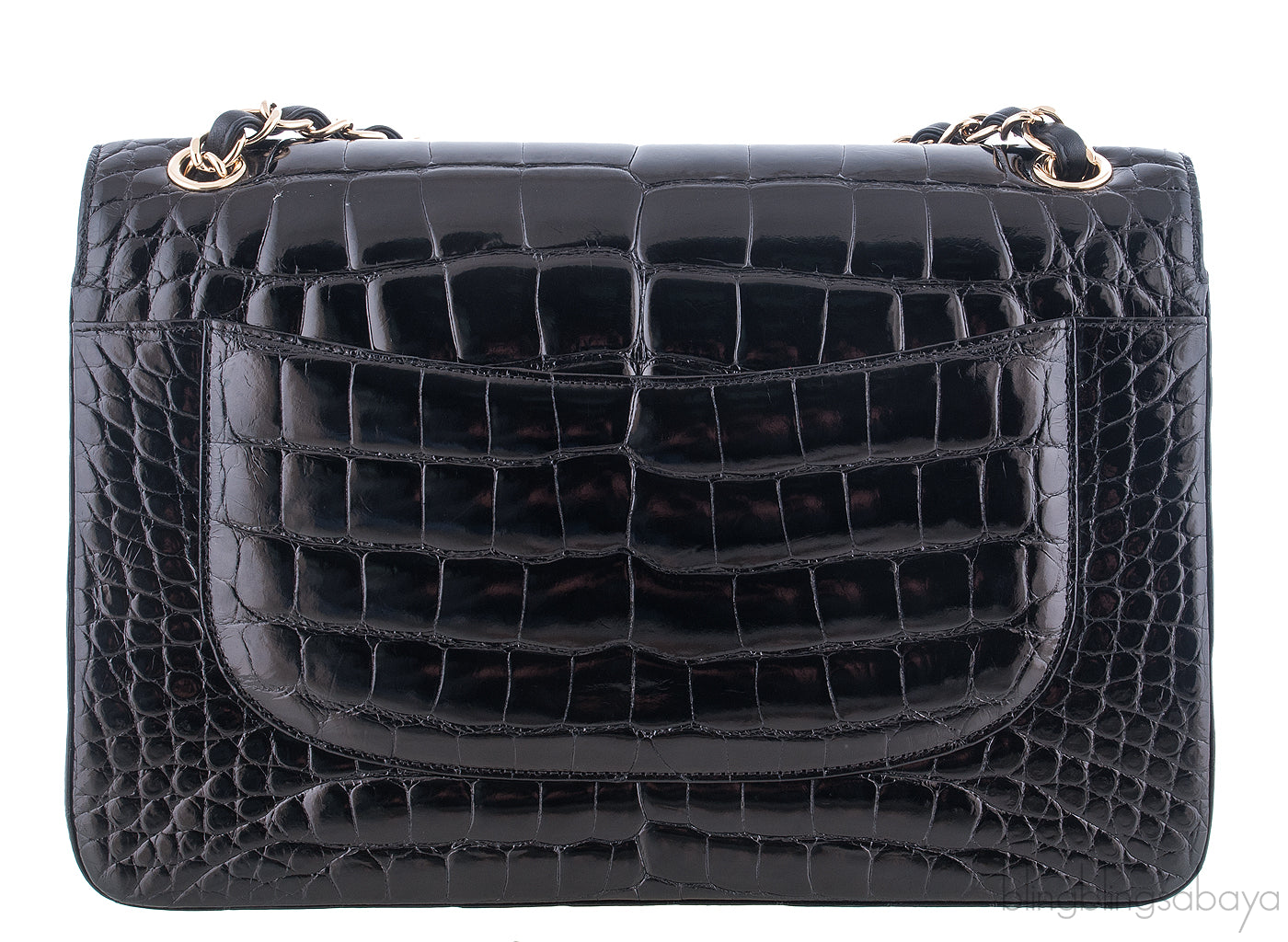 Black Patent Crocodile Flap Bag